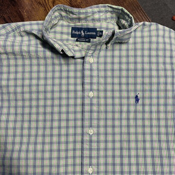 Ralph Lauren Other - Ralph Lauren Men's Green Blue Plaid Short Sleeve Button Up Shirt Size XL